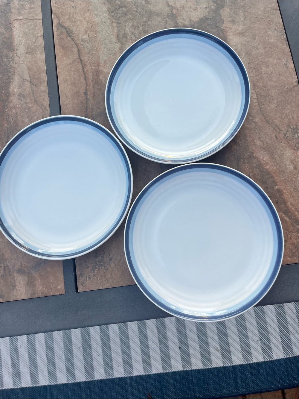 Set of 3 Pfaltzgraff Sky Dinner Plates 10" Blue Stripe